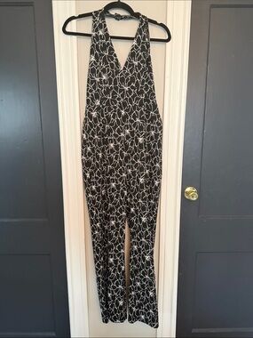 Free People Black & White Floral V-Neck Sleeveless Jumpsuit
